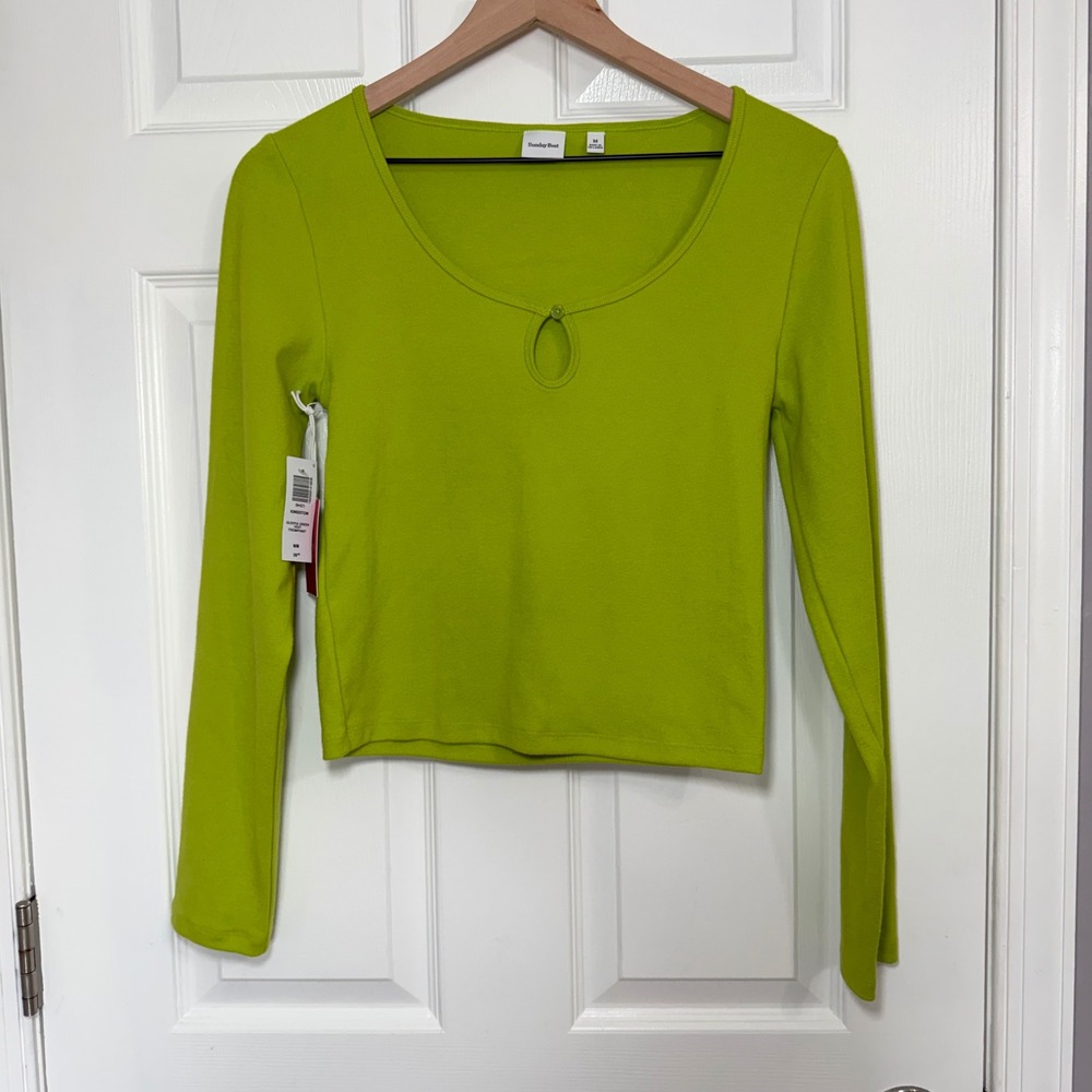NEW Sunday Best Aritzia Kingston Long Sleeve Keyhole Top Gleeful Green Lime M